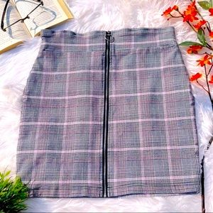 Plaid Zip Front Stretchy Pencil Skirt